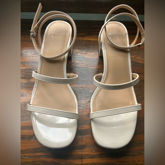 crown & ivy Shoes - Nude patent leather ankle strap block heels